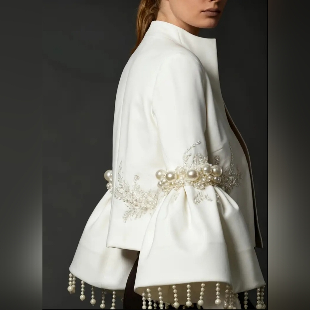 Elegant White Jacket with Pearl Embellishments - Picture 5 of 7